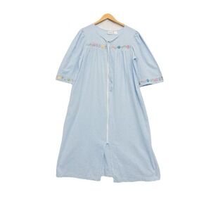 The Vermont Country Store Nightgown Large Embroidered Plaid Pockets Zip Front
